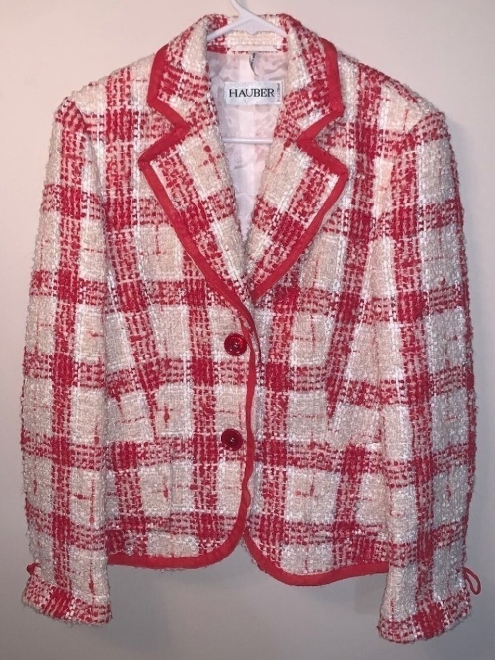 Hauber Red White Tweed Metallic Blazer Alpaca Wool Blend 8